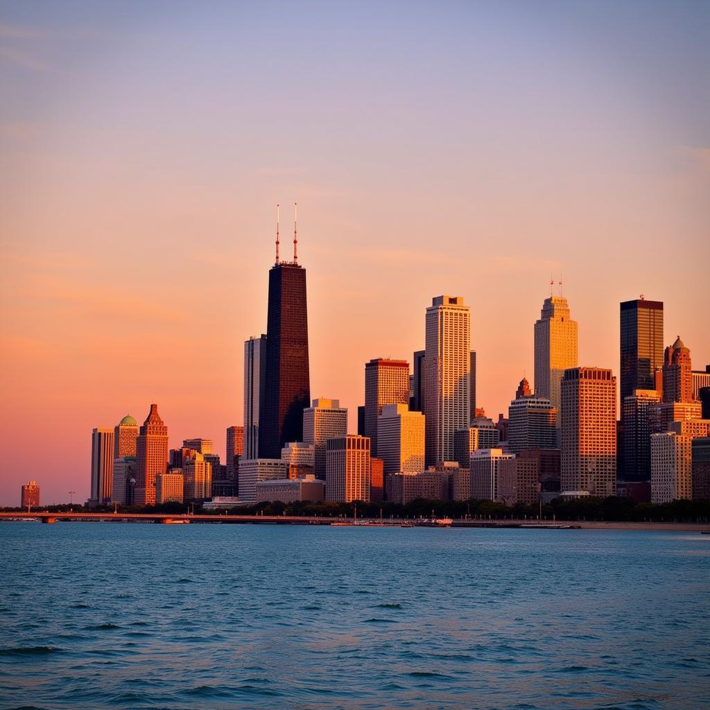 Chicago skyline with a view of Lake Michigan