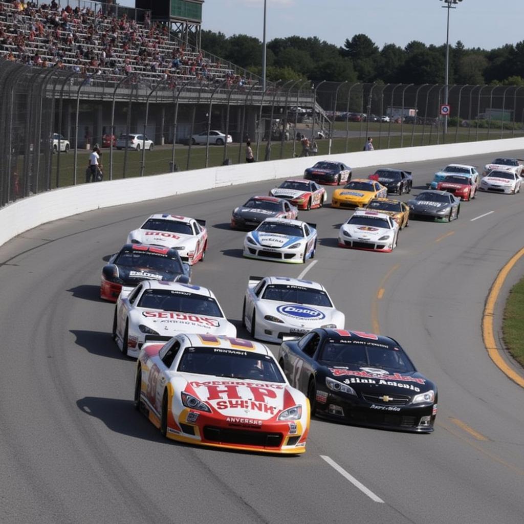 Race Cars Battling During Qualifying at 141 Speedway