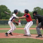 Intense action during a 17u baseball game