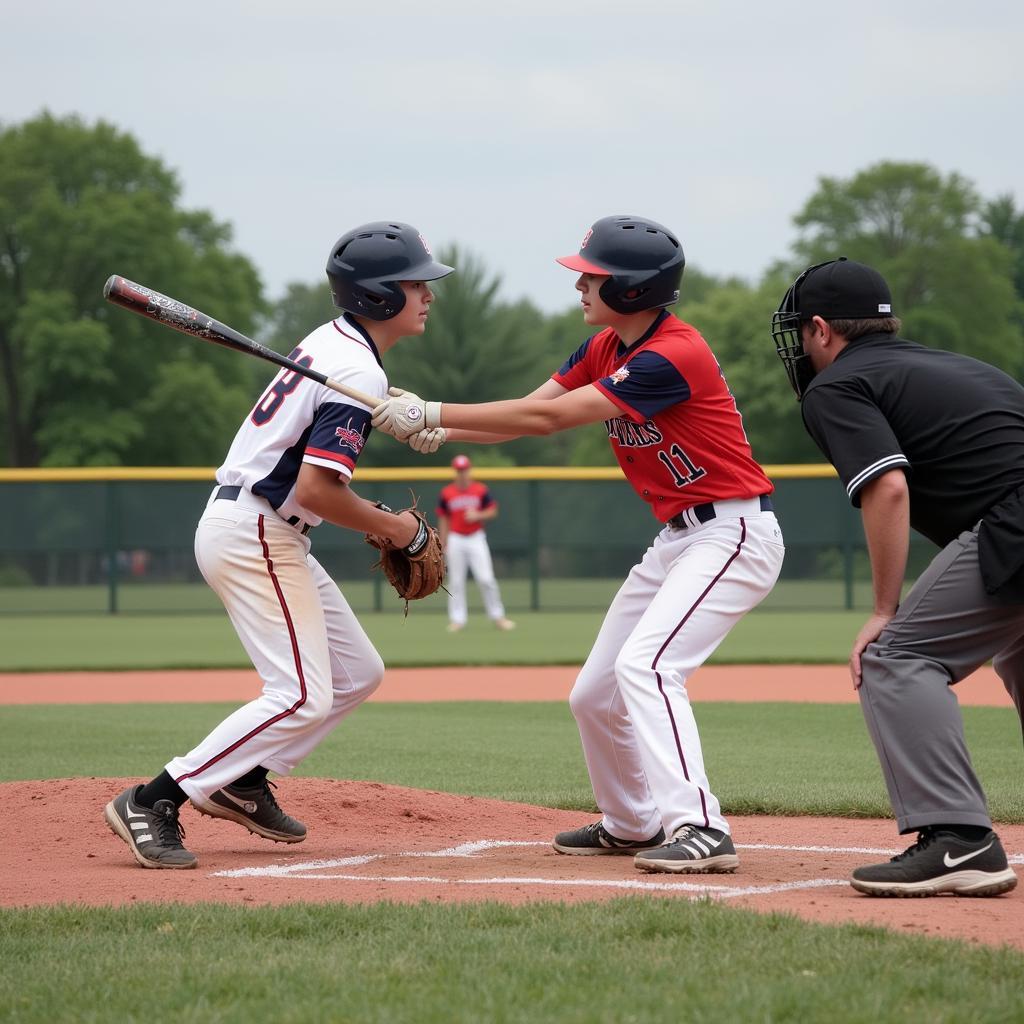 Intense action during a 17u baseball game