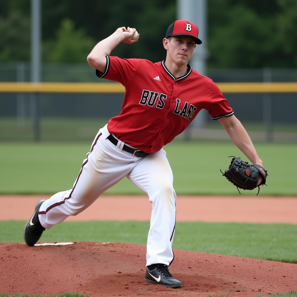 A 17u pitcher delivering a pitch