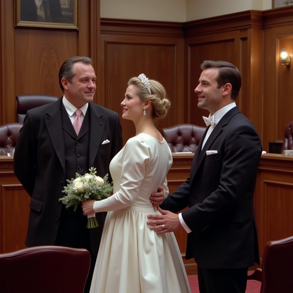 Couple Exchanging Vows in a 1910 Courthouse Wedding