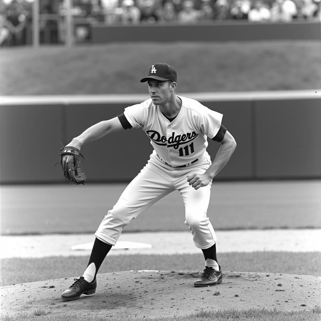 Sandy Koufax pitching during the 1966 season.