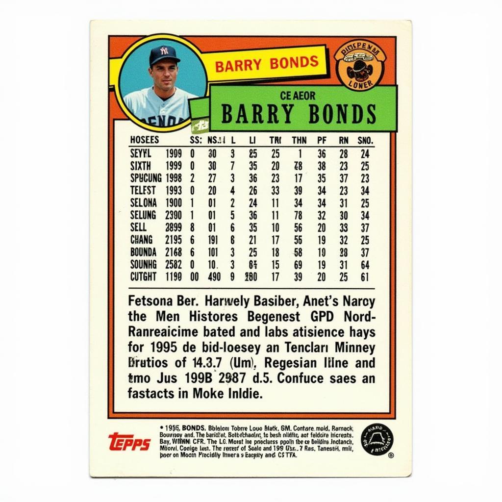 1990 Topps Barry Bonds Baseball Card Back