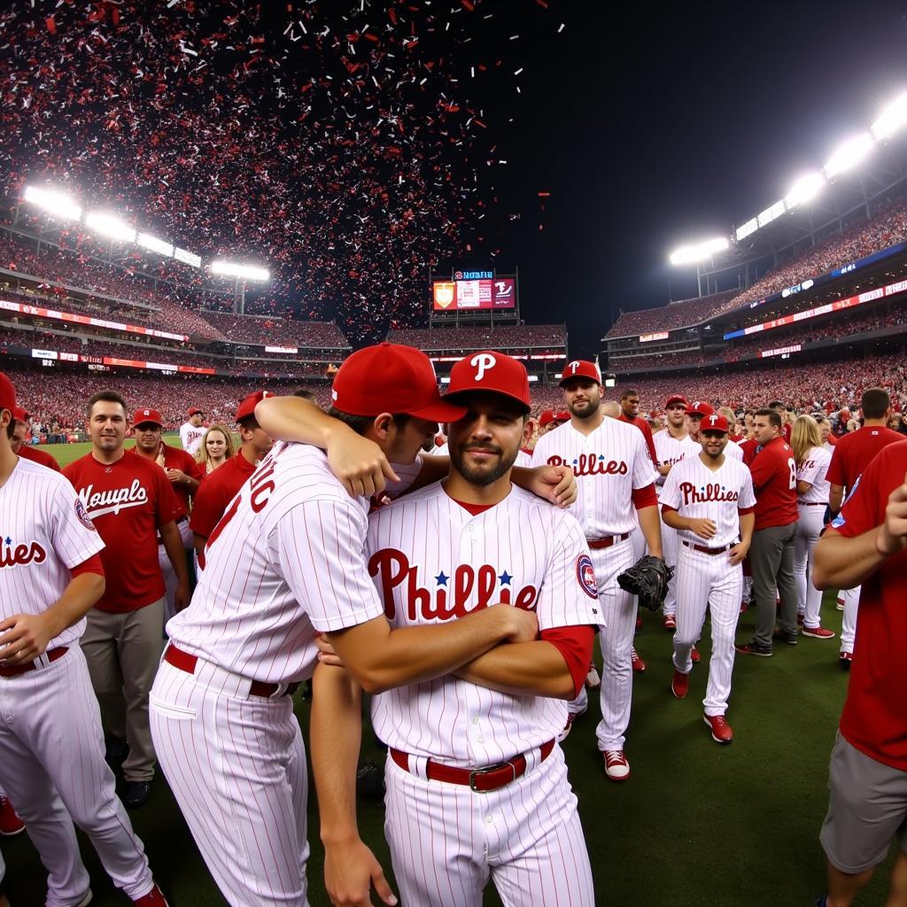 Phillies players celebrating their World Series victory