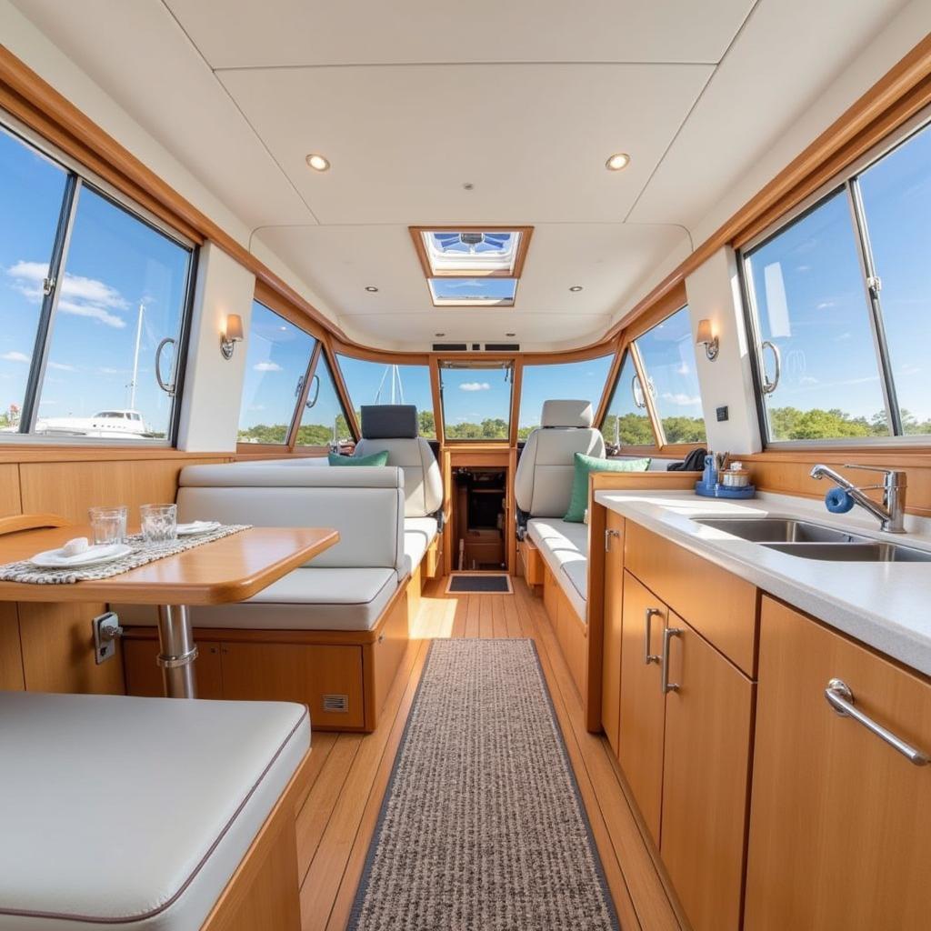 283 Grady White Interior: The spacious cabin features comfortable seating, a galley, and a private head.