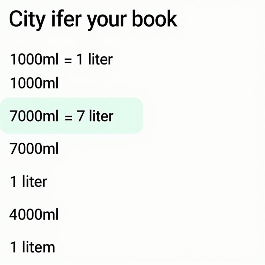 7000 ml to Liters Conversion Chart