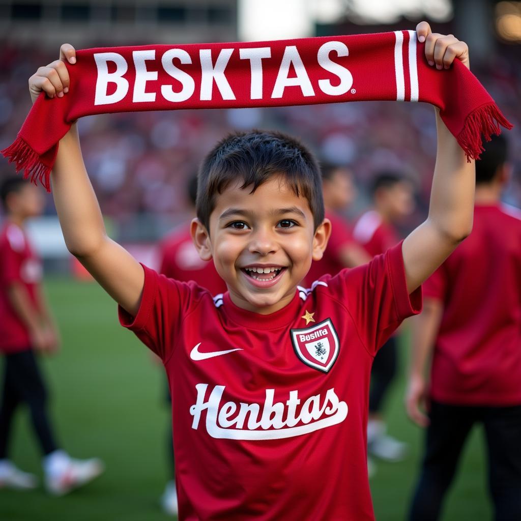 A young Besiktas supporter proudly sports a Nestor Cortes jersey