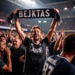 Adam Hartle celebrating a Beşiktaş victory, waving a club scarf