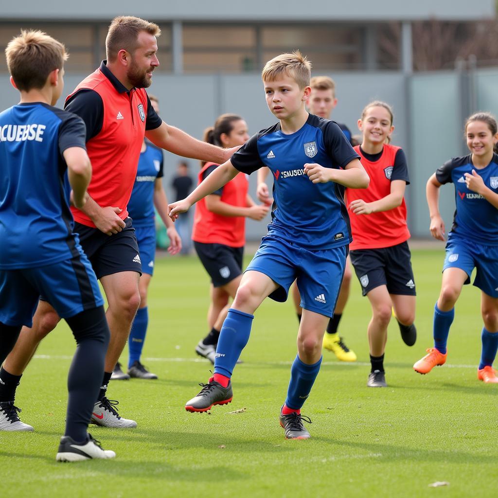 Youth soccer players training with Addison United Soccer Club