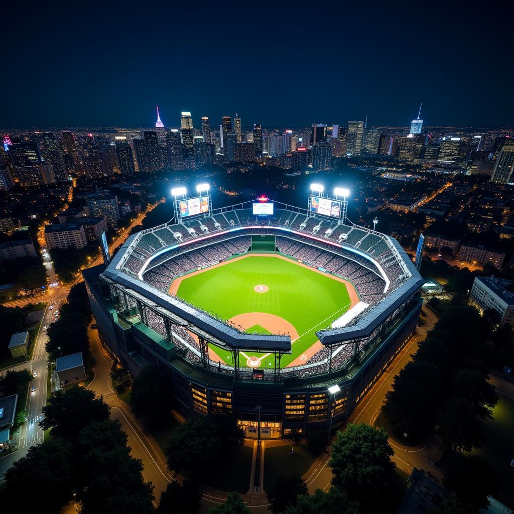 Aerial View of Baseball Stadium at Night