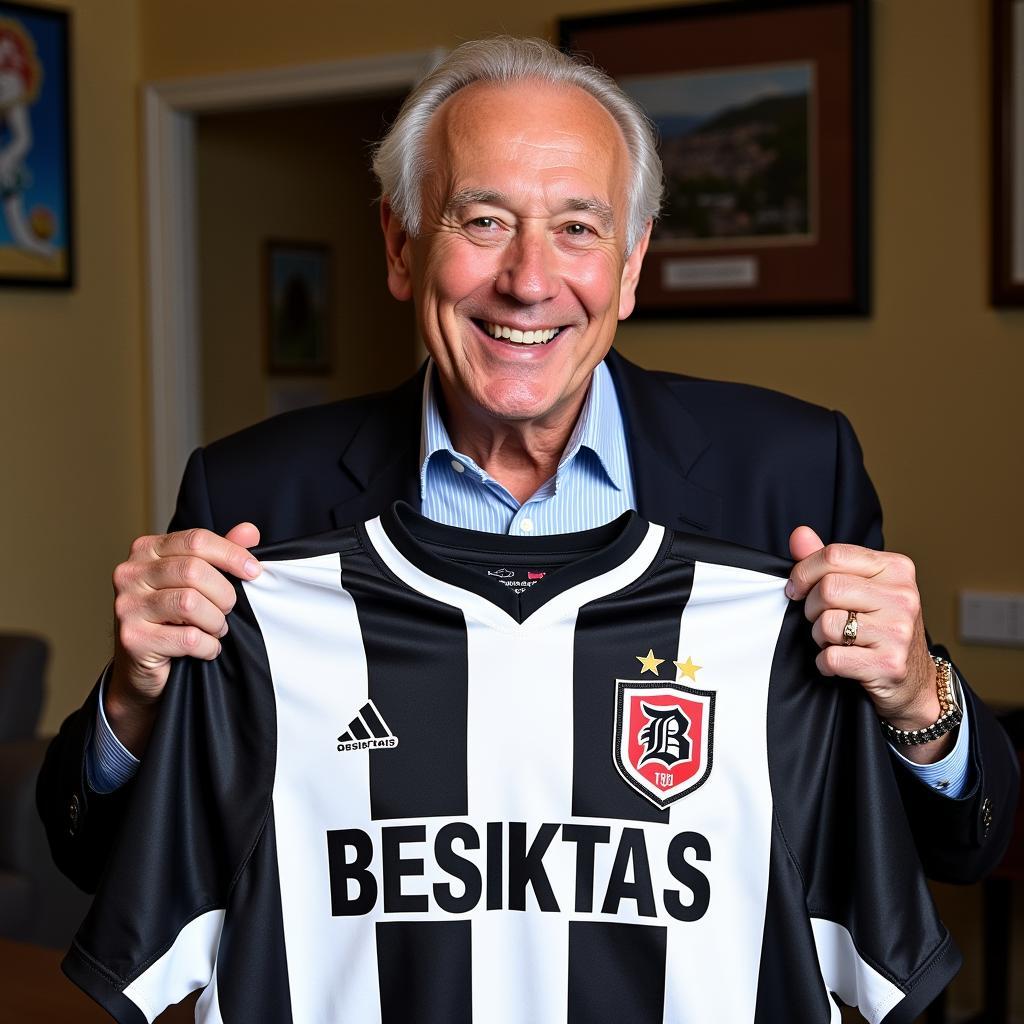 Al Kaline holding a Besiktas jersey