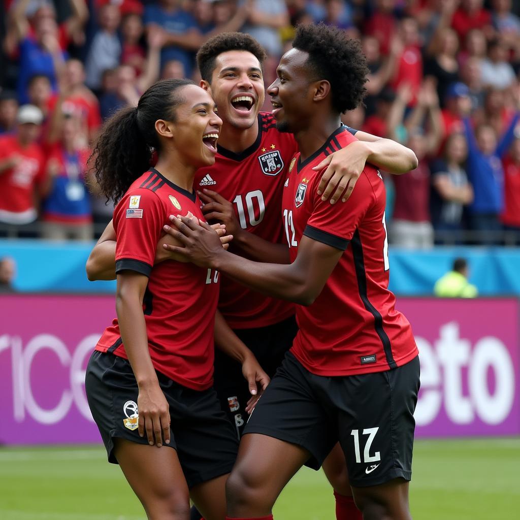 Alonzo Hart Jr. celebrates a goal with his teammates, showcasing his passion for the game.