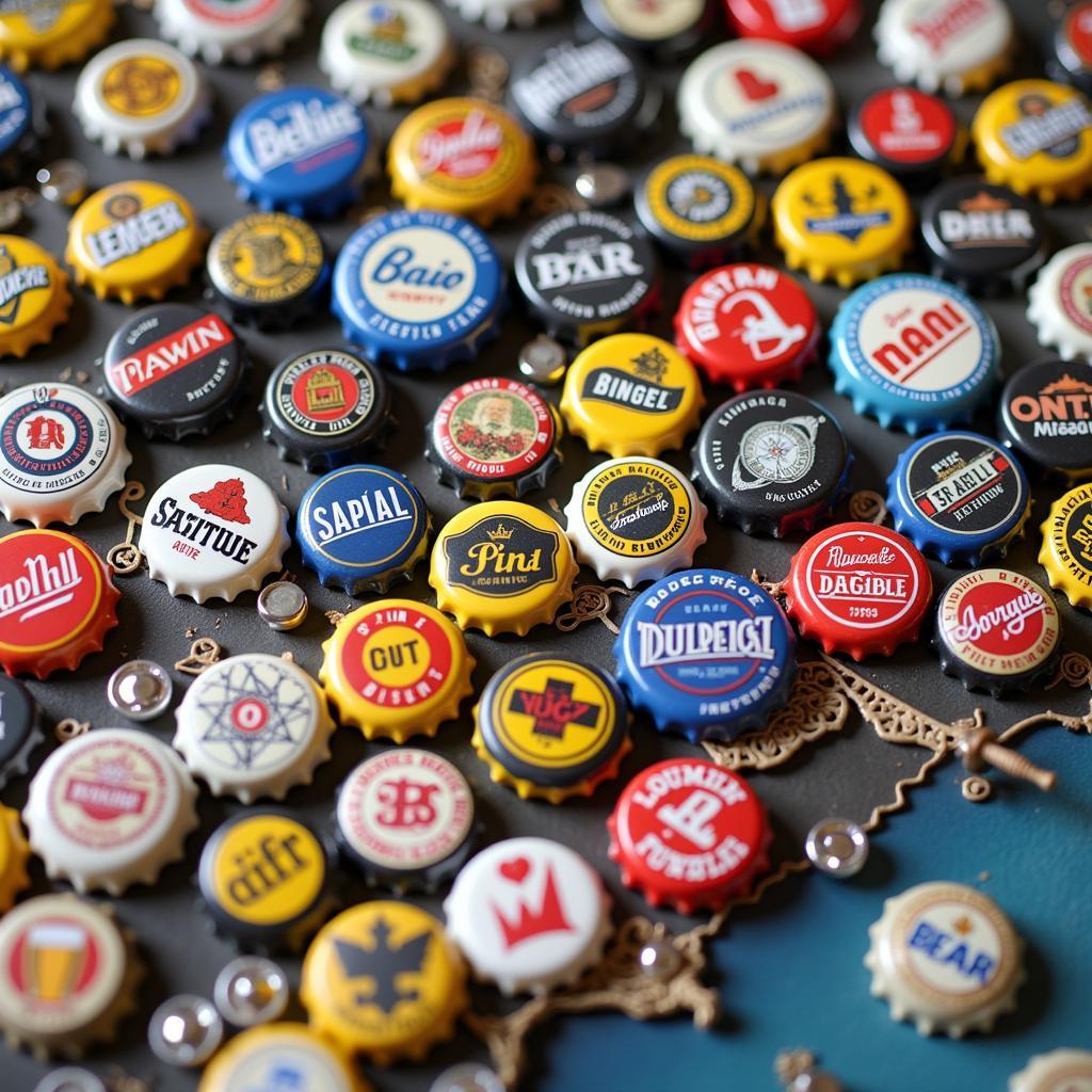 Close-up View of a Finished Beer Cap Map