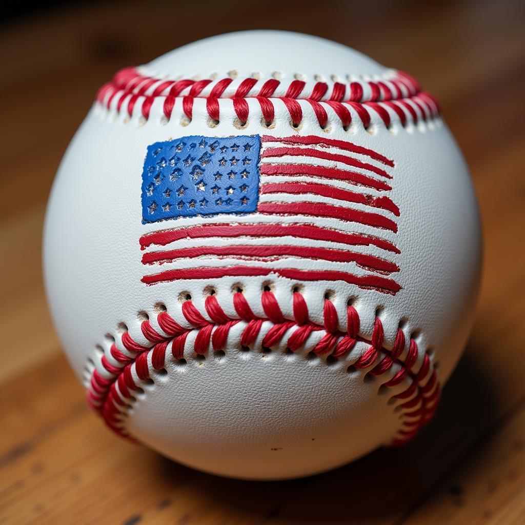 Close-up of an American flag softball