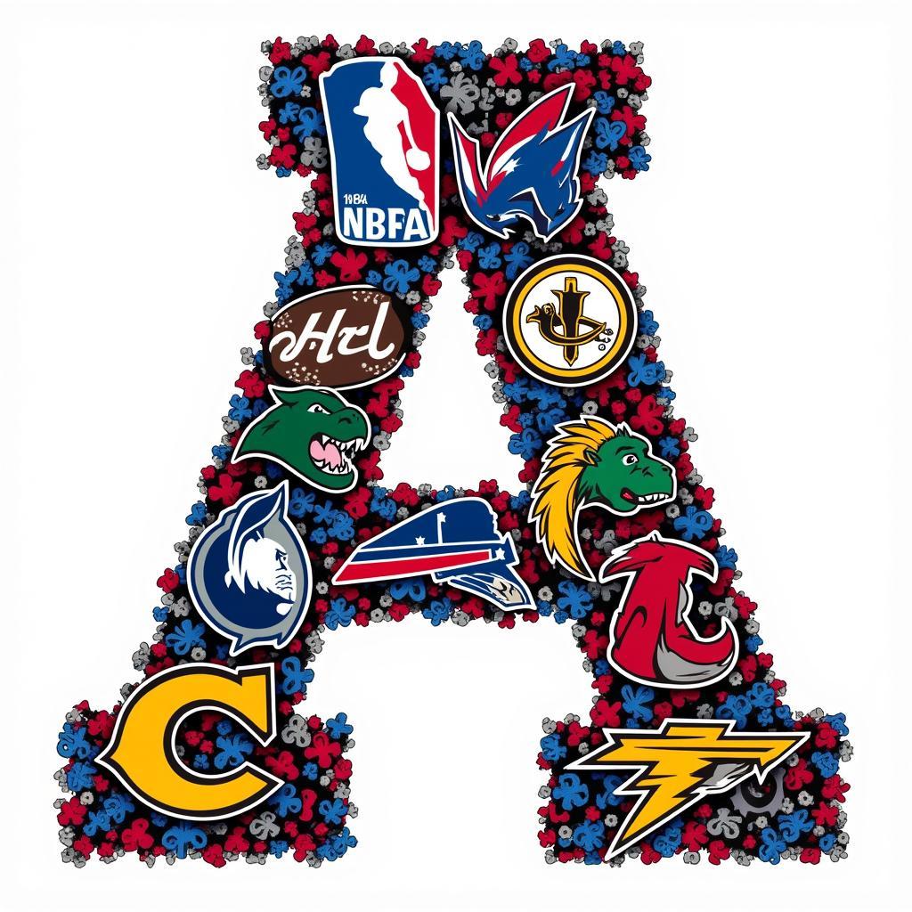  Collage of logos from American sports teams starting with "A"