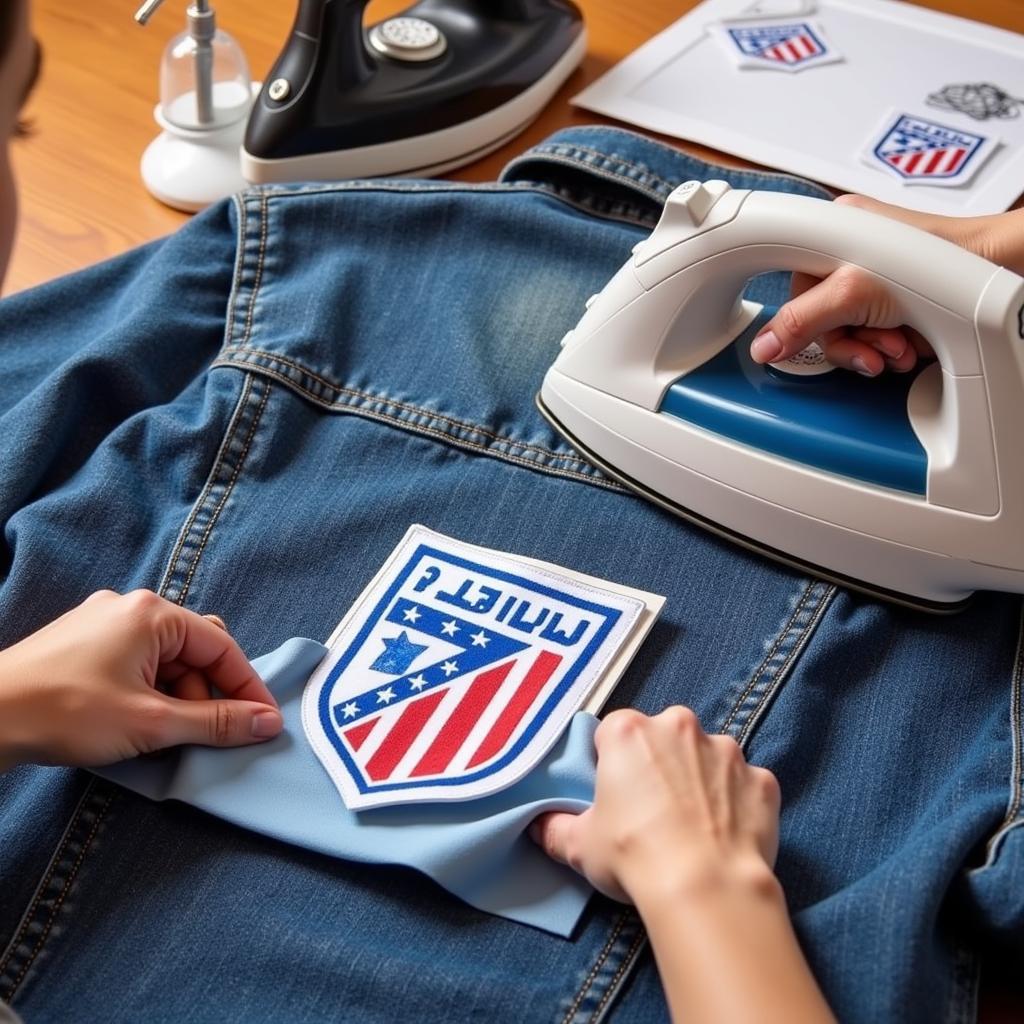 Ironing a Besiktas Iron-On Patch onto a Denim Jacket