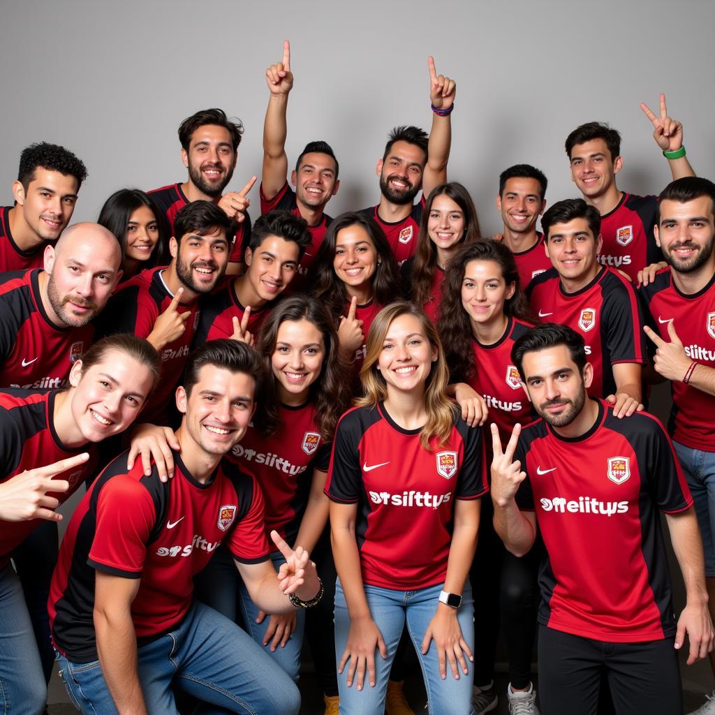 Group photo of Arizona Magpies members wearing Besiktas jerseys and making the cacti sign