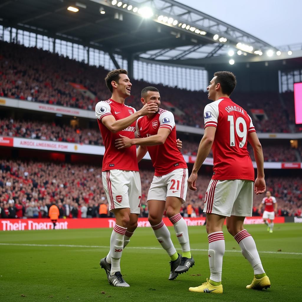 Arsenal Football Club players celebrating a goal