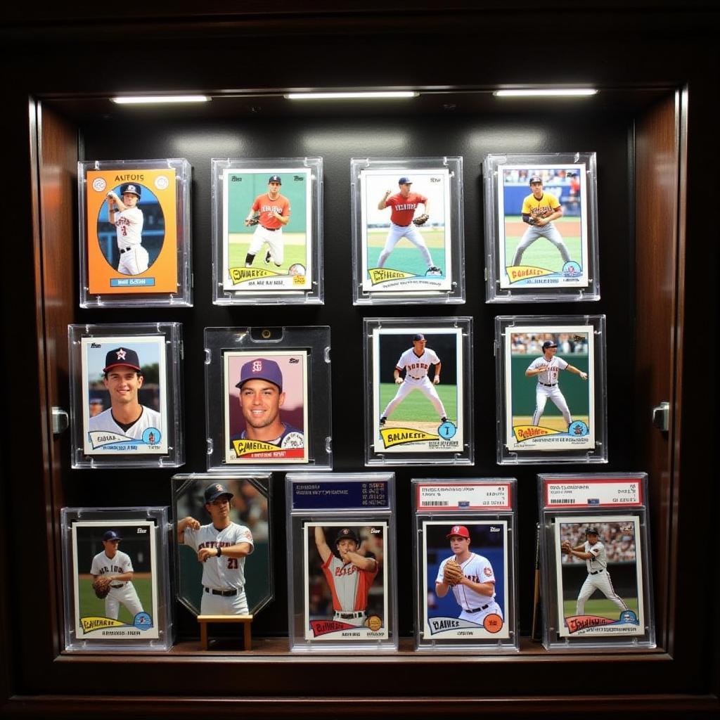 A display case filled with Astros playing cards