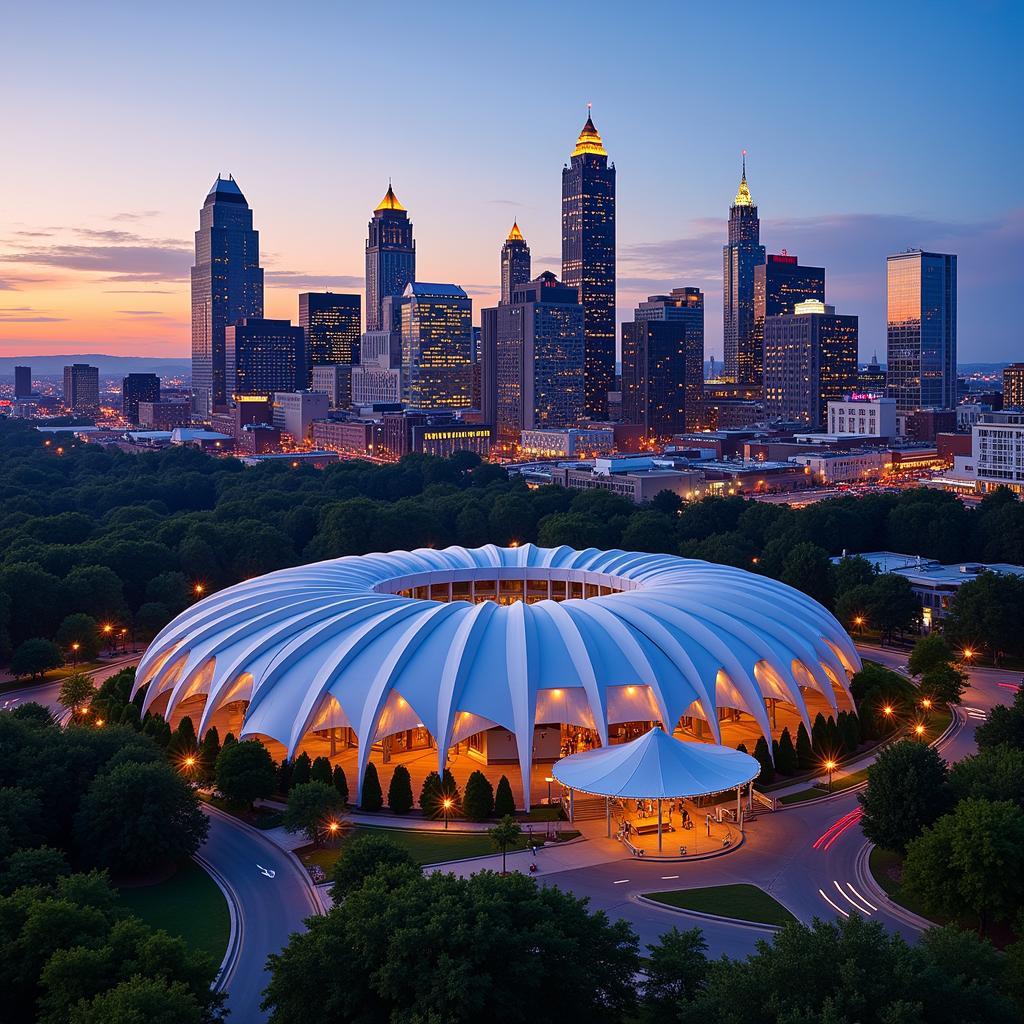 Atlanta cityscape with conference venue highlighted