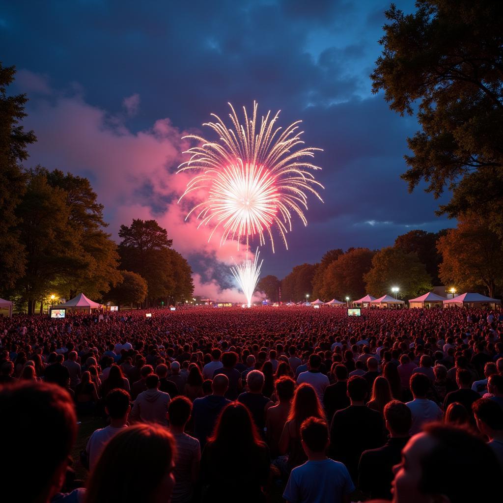 Large crowd gathered for the Auburn, NY fireworks display