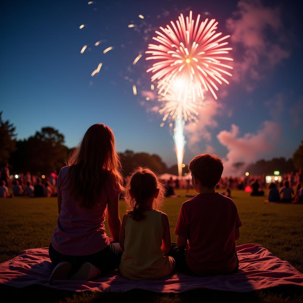 Family enjoying the Auburn, NY fireworks display together