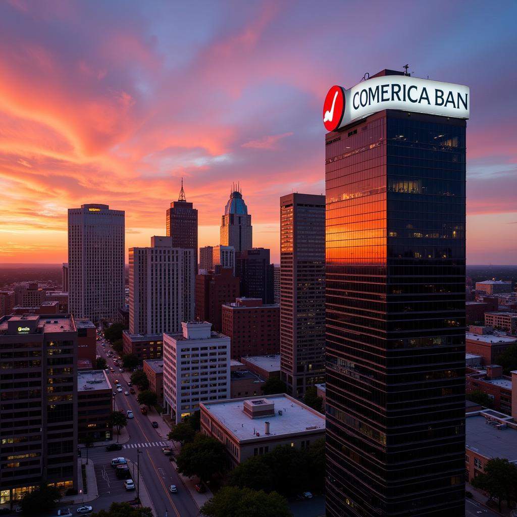 Austin, Texas skyline with Comerica Bank signage