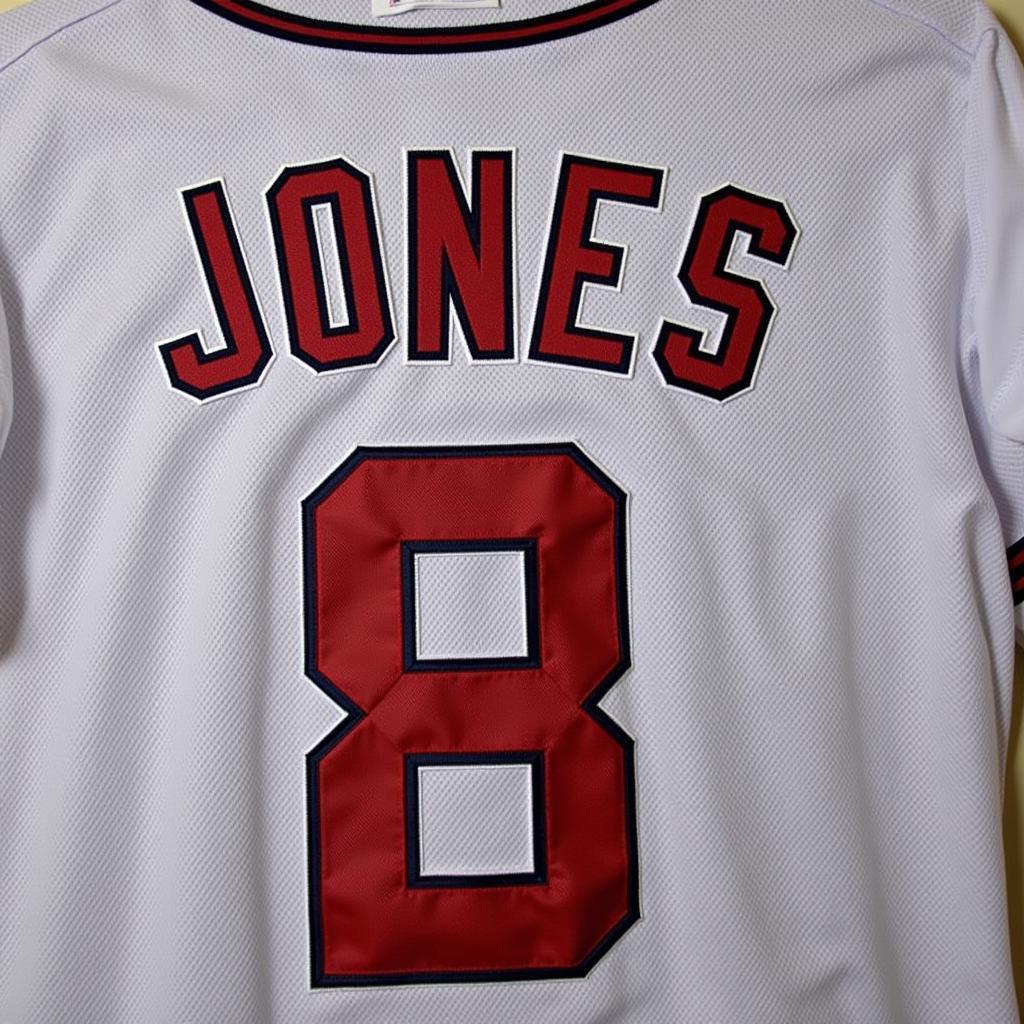 Close-up of the details on an authentic Andruw Jones Braves jersey