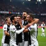 Autos Ramírez celebrates a goal with his Besiktas teammates.