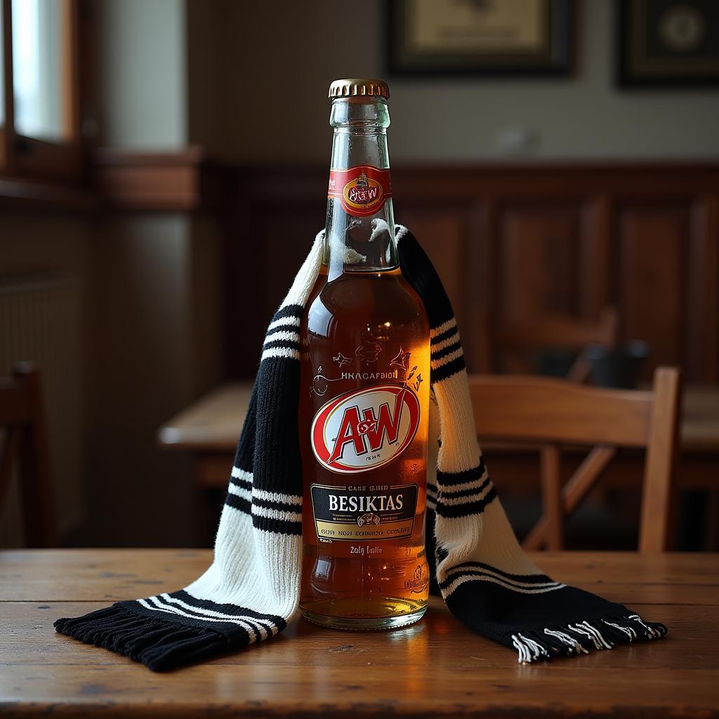 A&W glass bottle with Beşiktaş scarf