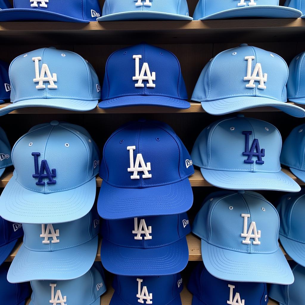 A Collection of Baby Blue Dodgers Hats