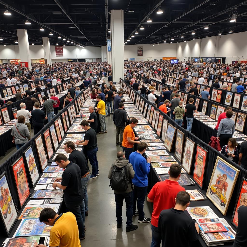 Back to the Future enthusiasts browsing memorabilia at a convention in Cleveland.