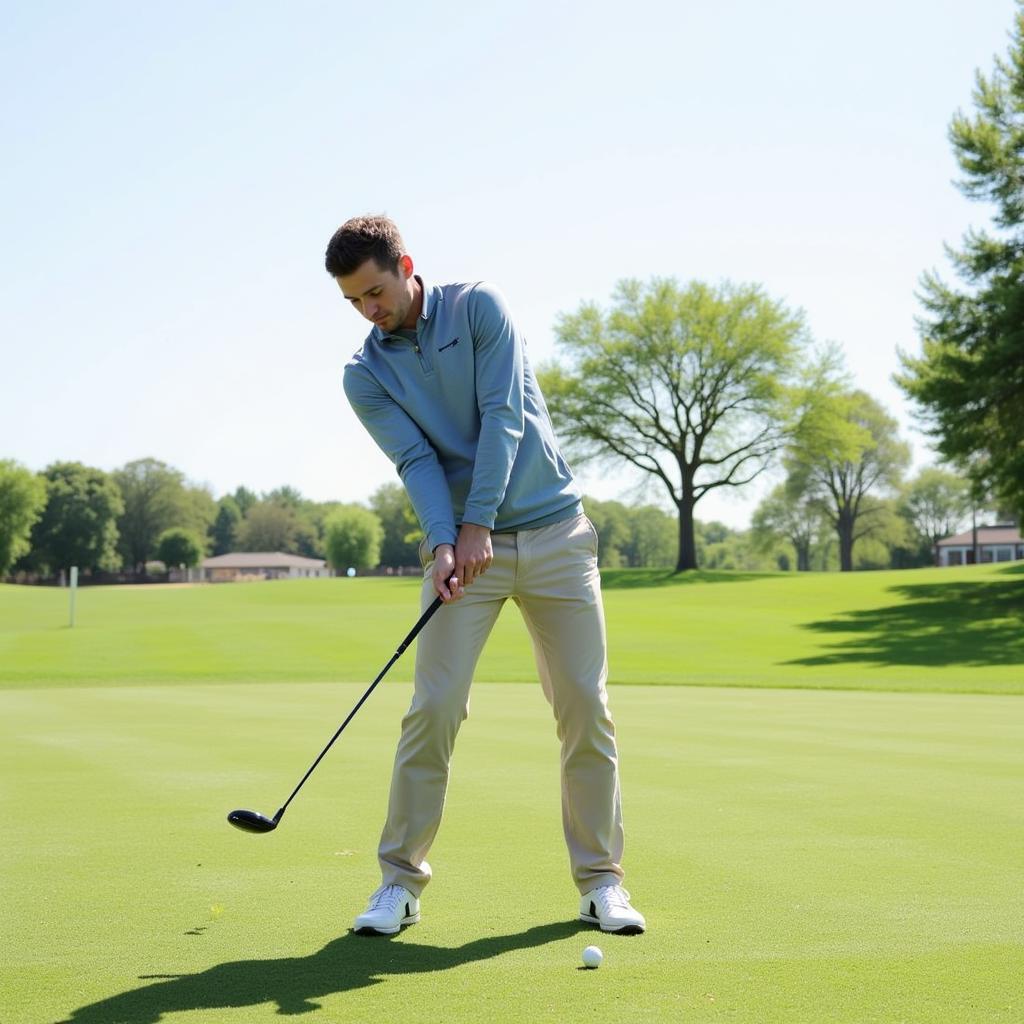 Golfer demonstrating the proper setup to avoid backswing interference