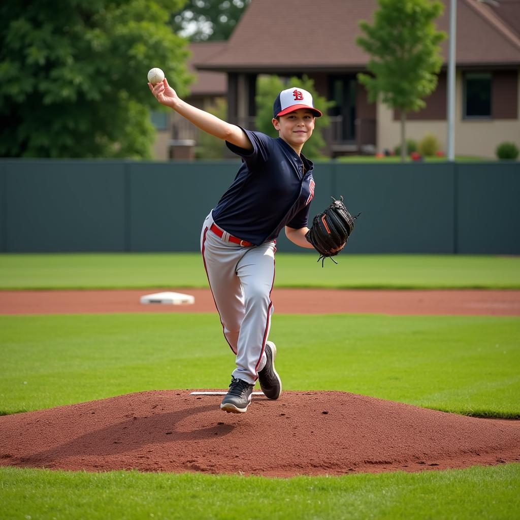 Practicing on a used pitching mound in a backyard setting