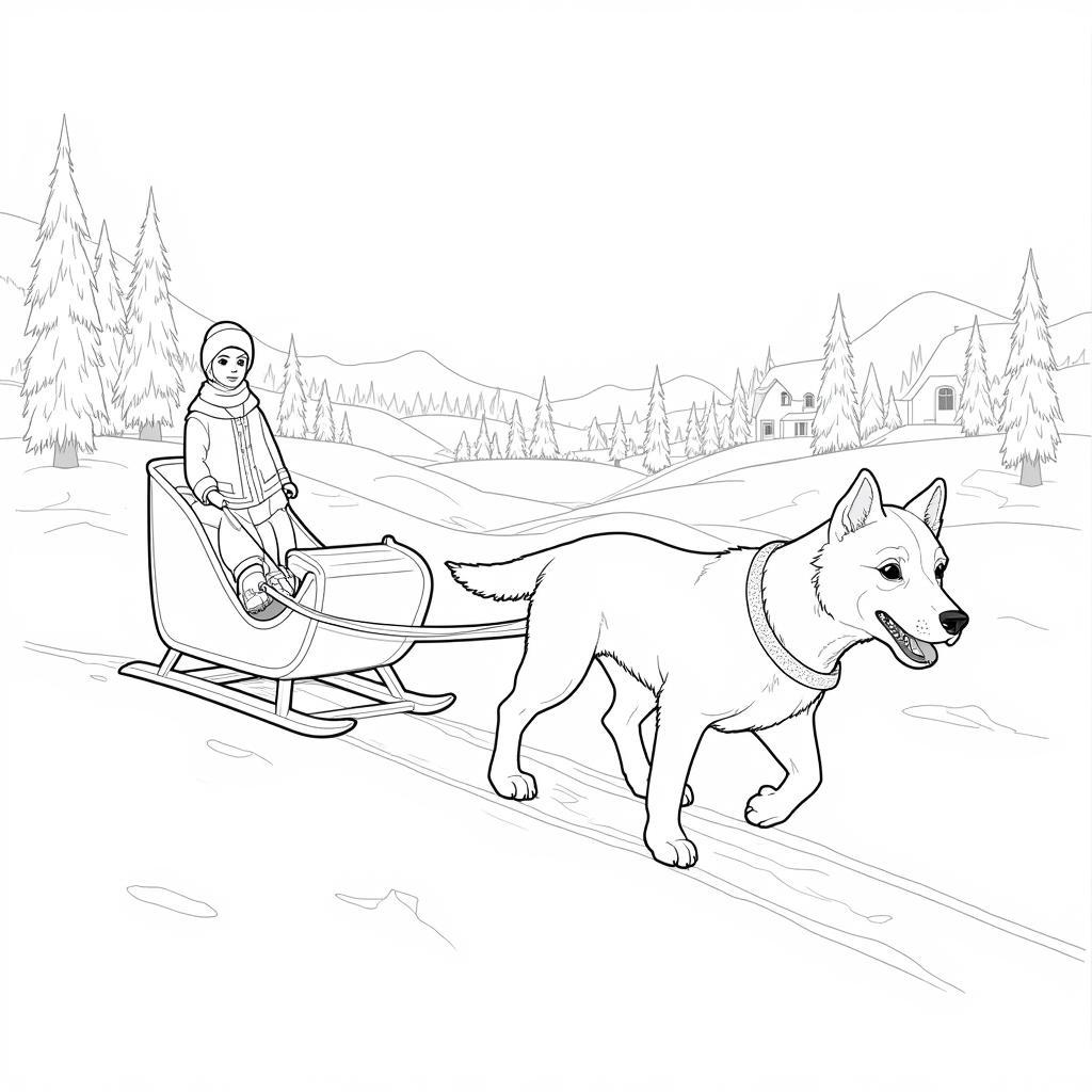 Balto coloring page with detailed background