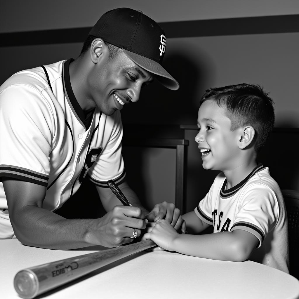 Barry Bonds Signing Bats for Fans