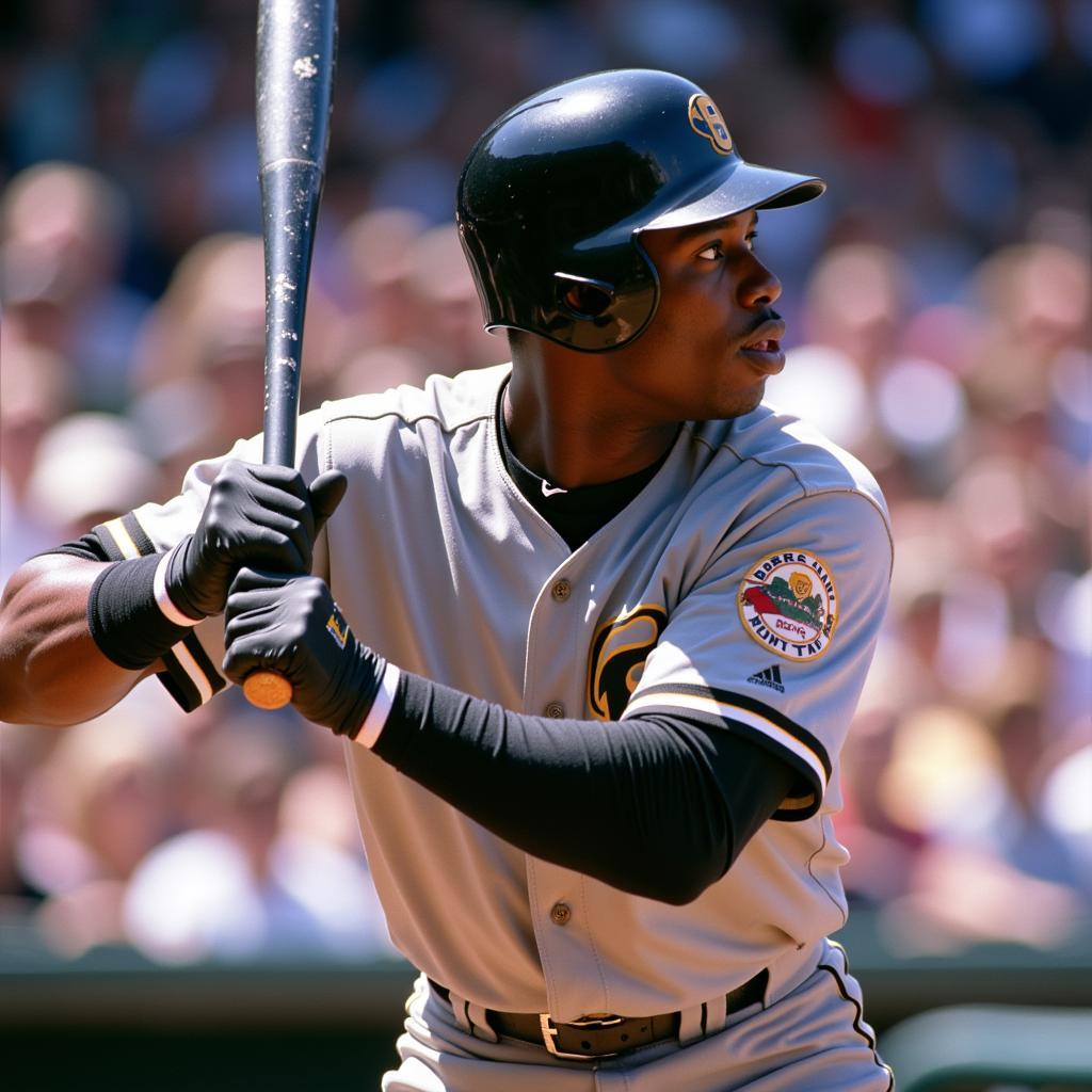 Barry Bonds swinging a bat during a game