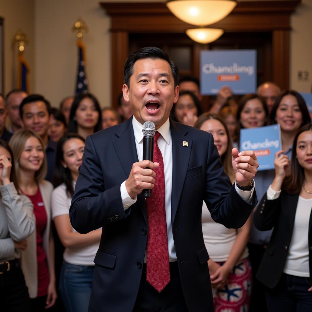 Barry Chang at a campaign rally