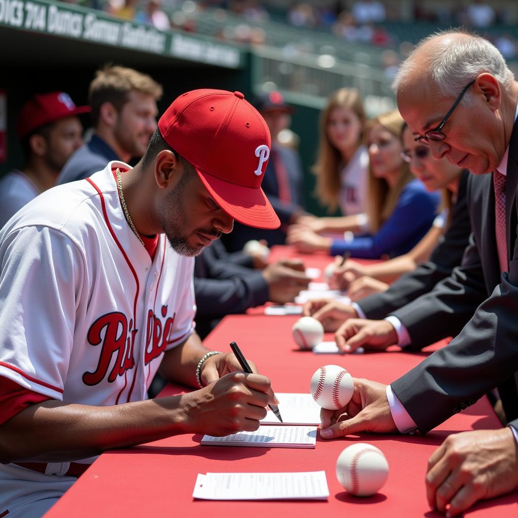 Barry Larkin signing autographs for fans