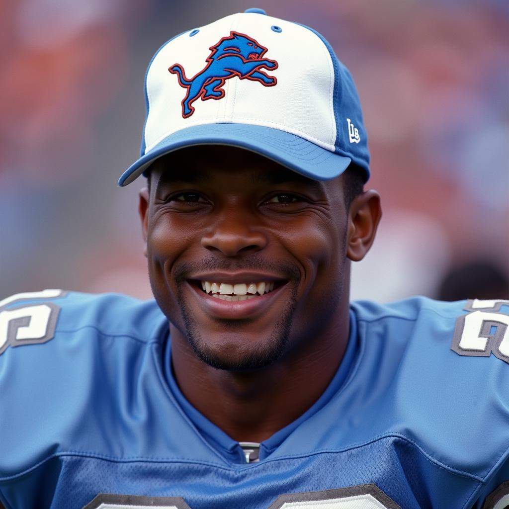 Barry Sanders Wearing Detroit Lions Hat