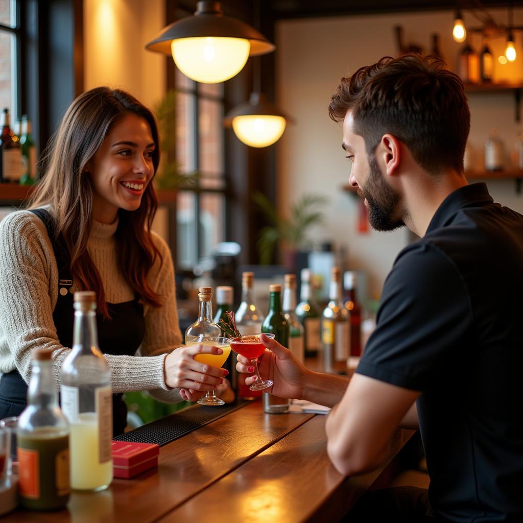 Bartender Helping Customer Choose Bottled Cocktail