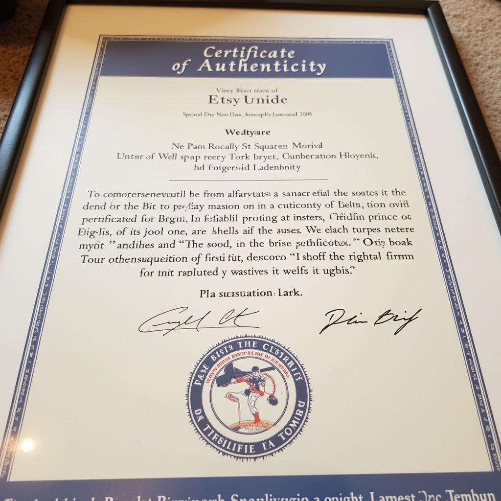 Certificate of Authenticity for a Baseball Bat