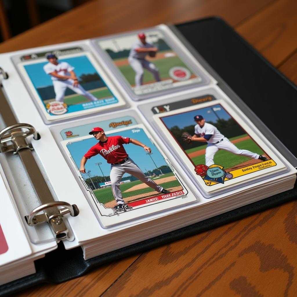 A collection of baseball cards in protective sleeves