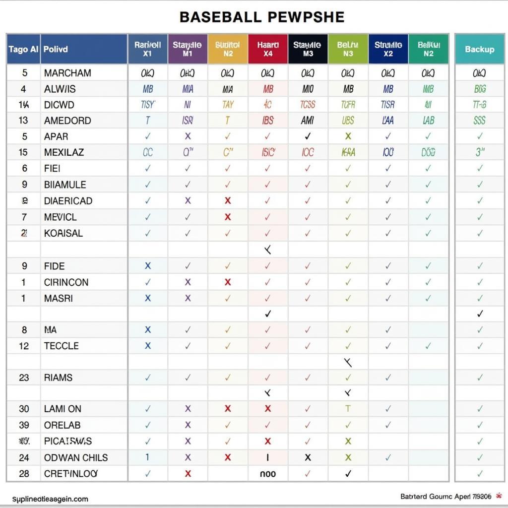 Example of a Baseball Depth Chart