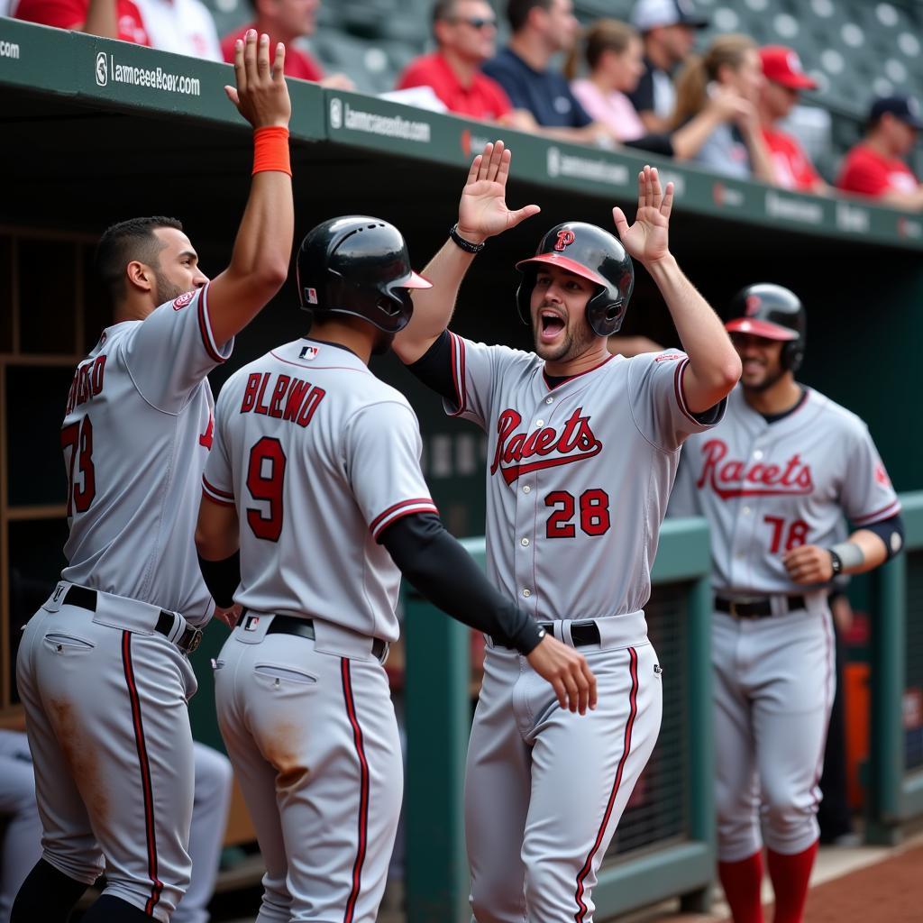 Celebrating a Home Run in the Dugout