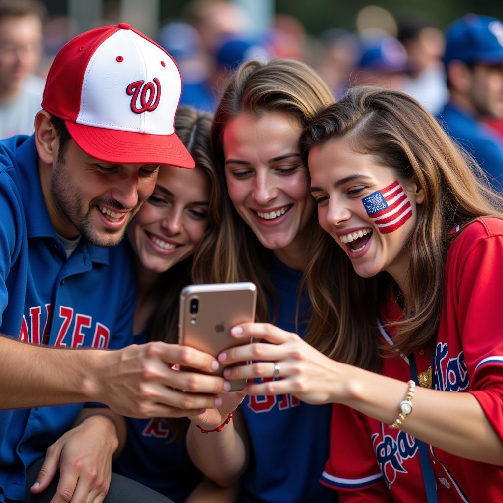 Baseball fans searching for their team on a phone