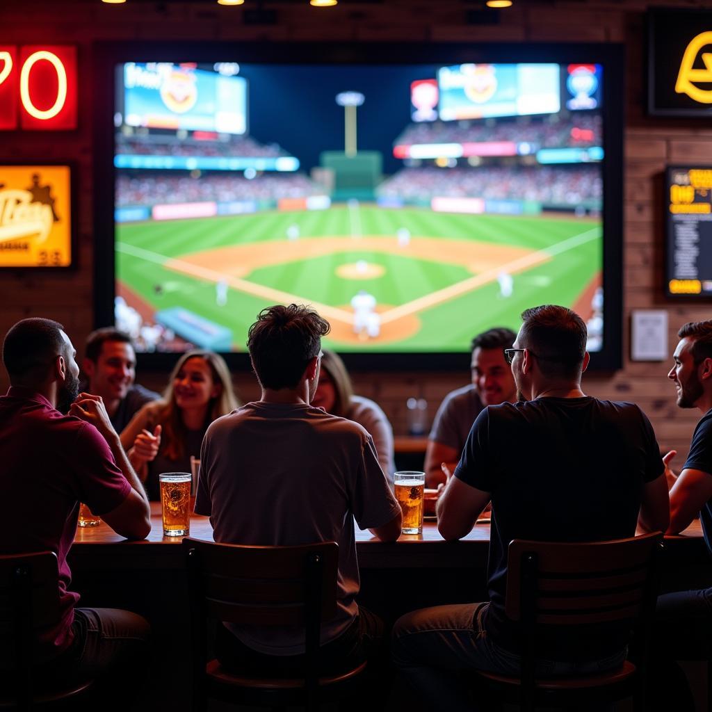 Baseball fans watching a game on TV at a sports bar