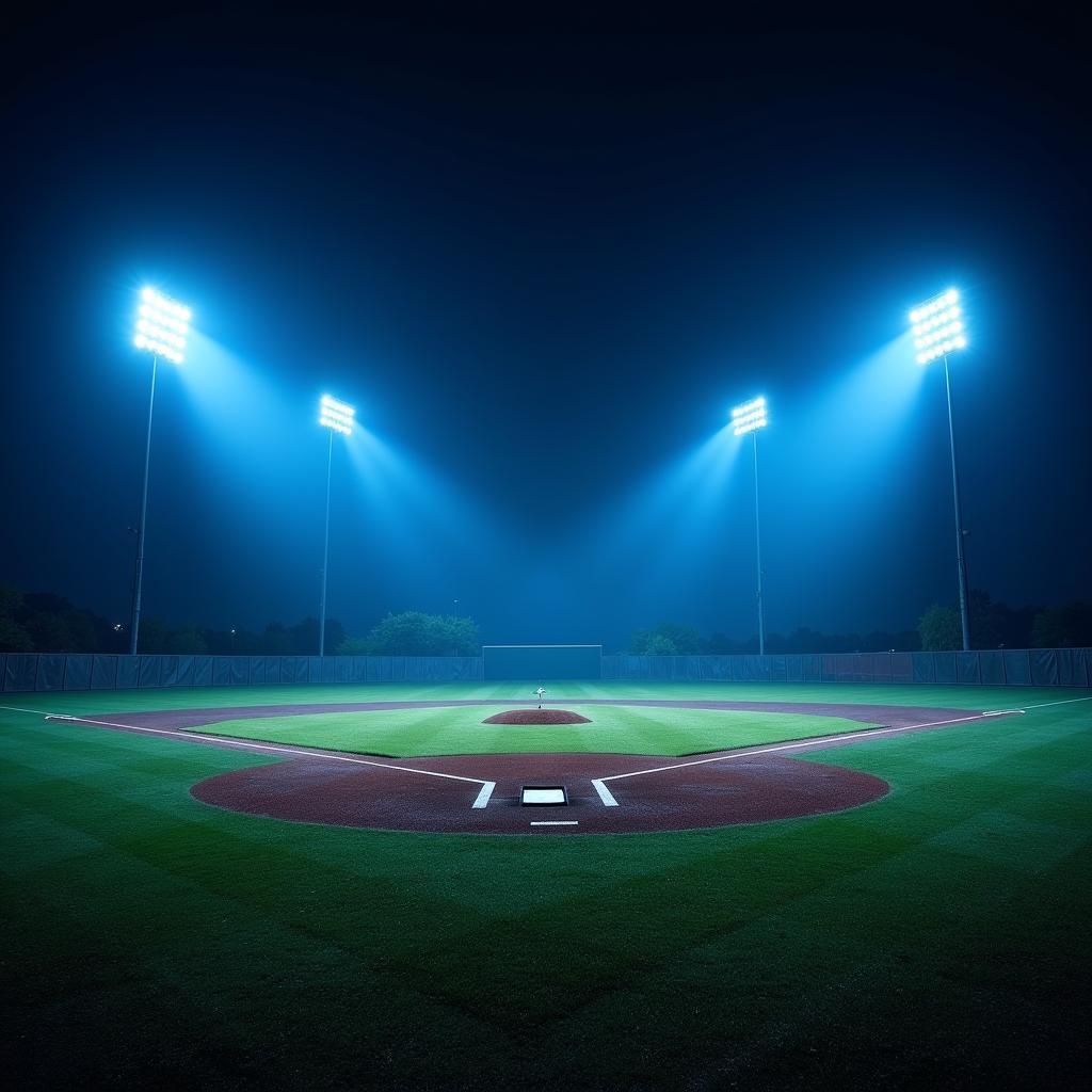 A Blue-Tinted Baseball Field at Night