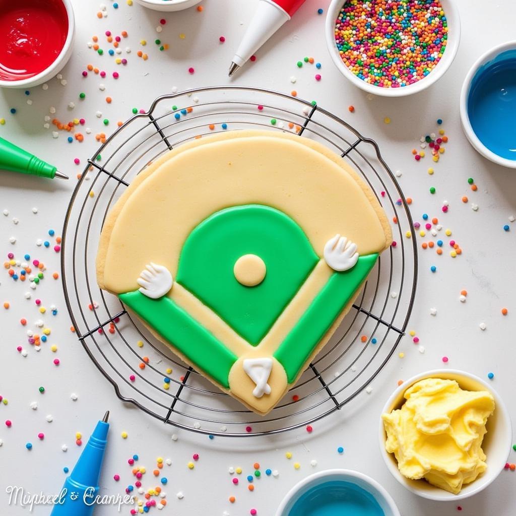 Decorating baseball field cookies